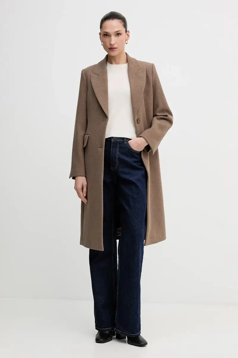 cappotto in lana colore marrone 2JJYLN04Z miniatura 2