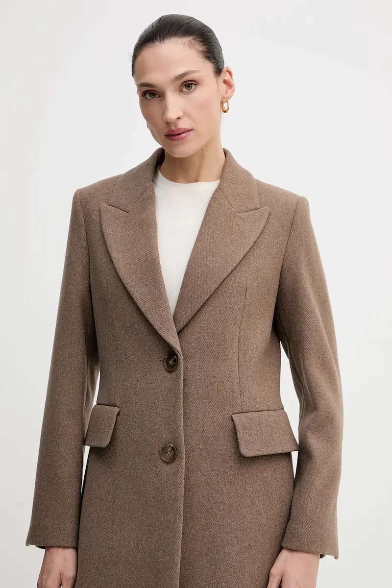 cappotto in lana colore marrone 2JJYLN04Z miniatura 4