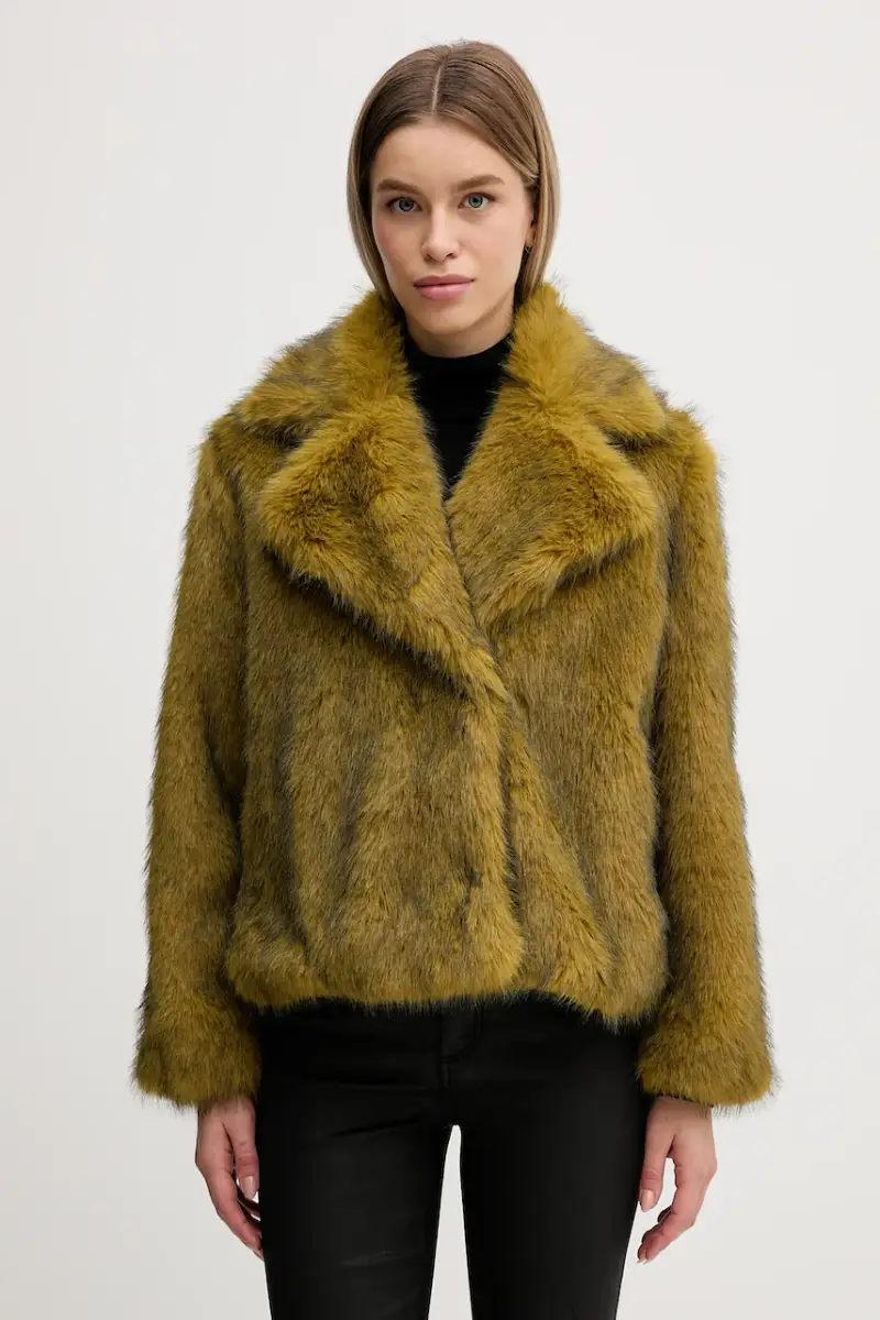 Sisley Cappotto verde in pelliccia sintetica per donna