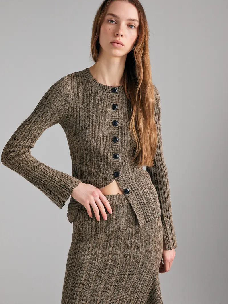 Cardigan A Costine, Donna, Verde Militare miniatura 3