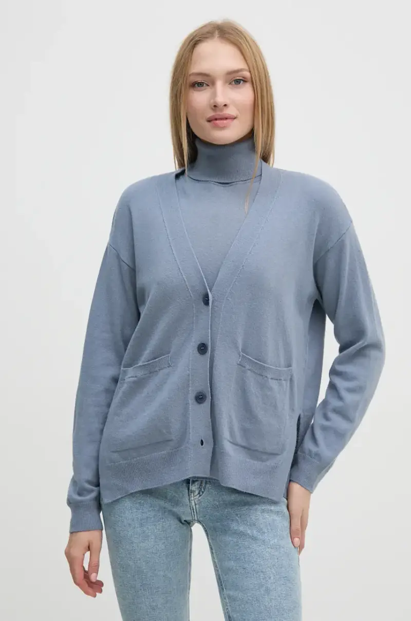 cardigan con aggiunta di cachemire colore blu 102HM601Z