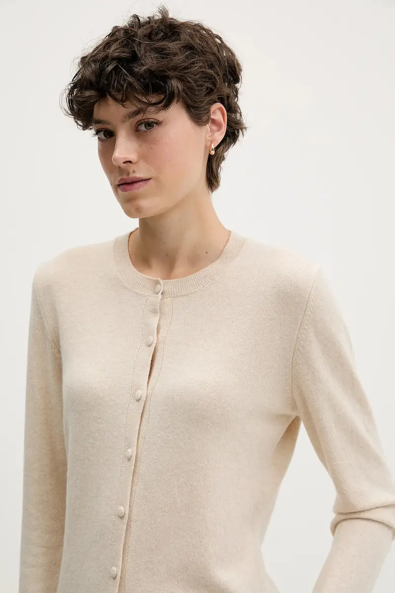 cardigan con aggiunta di lana colore beige 102HM5237 miniatura 4