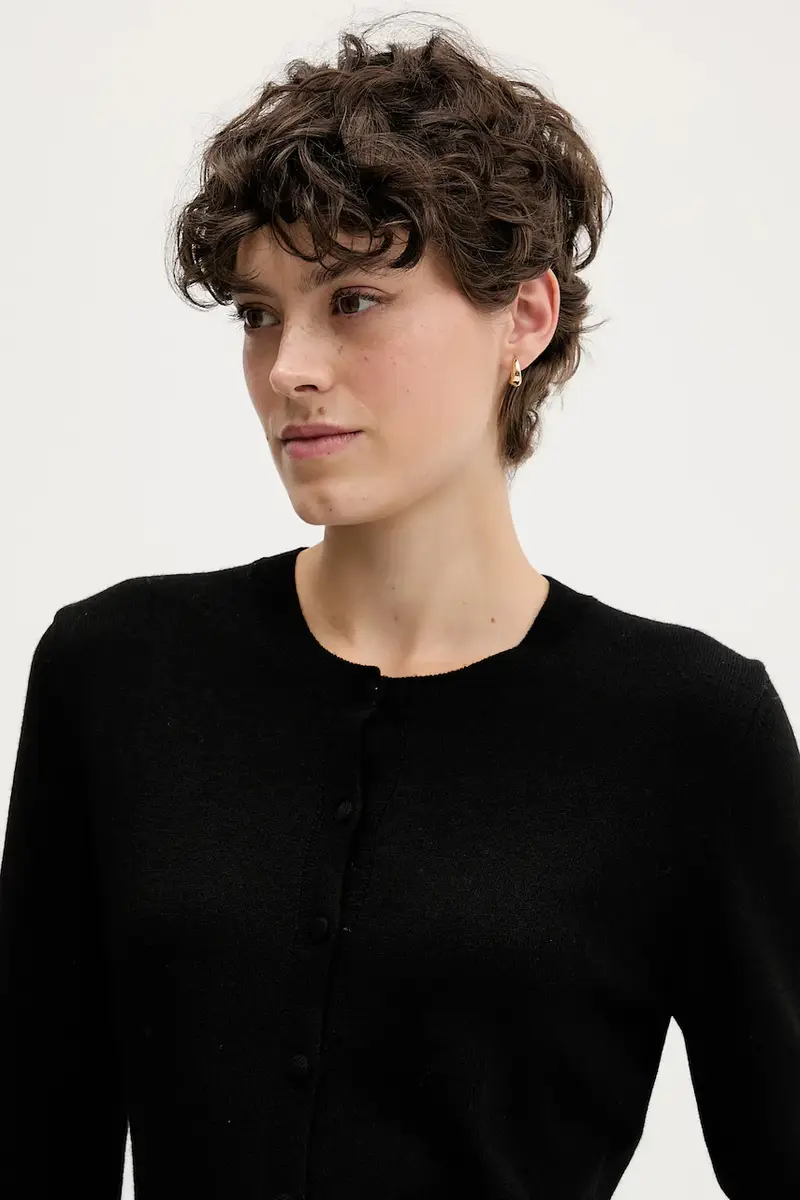 cardigan con aggiunta di lana colore beige 102HM5237 Nero miniatura 4