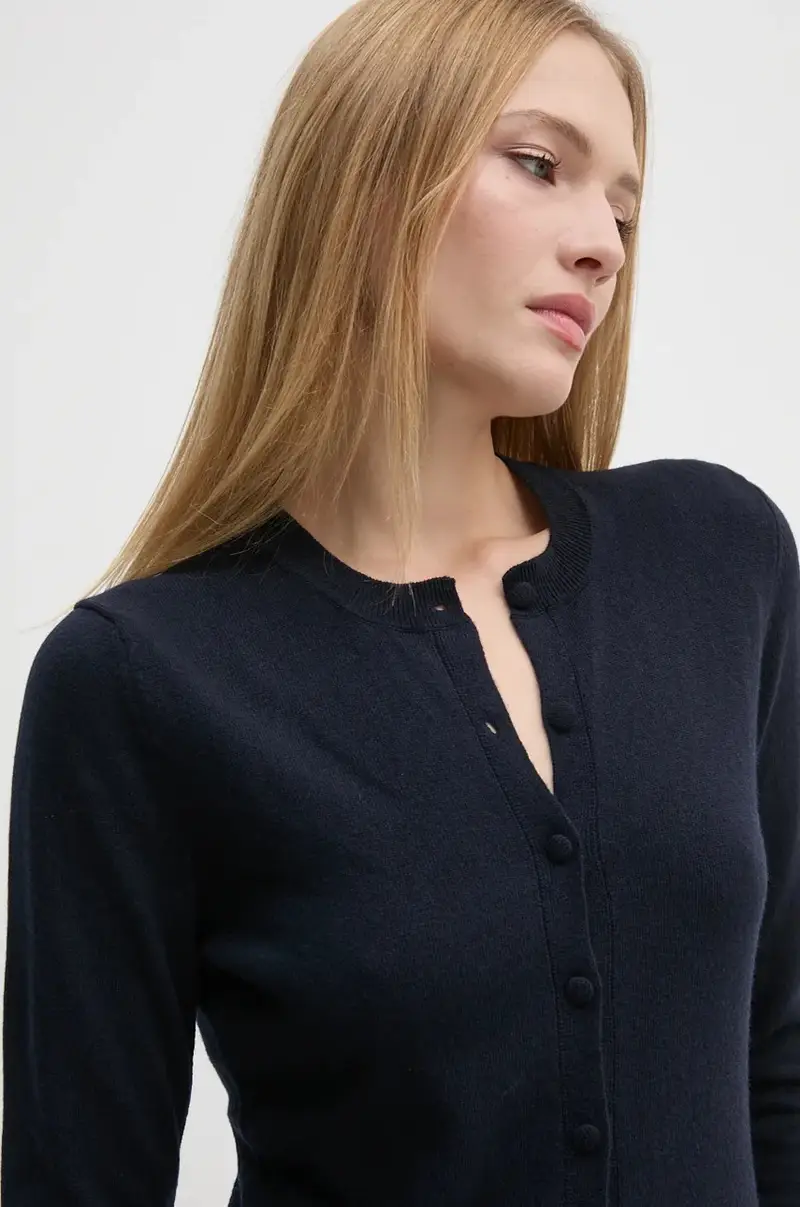 cardigan con aggiunta di lana colore blu navy 102HM5237 miniatura 4