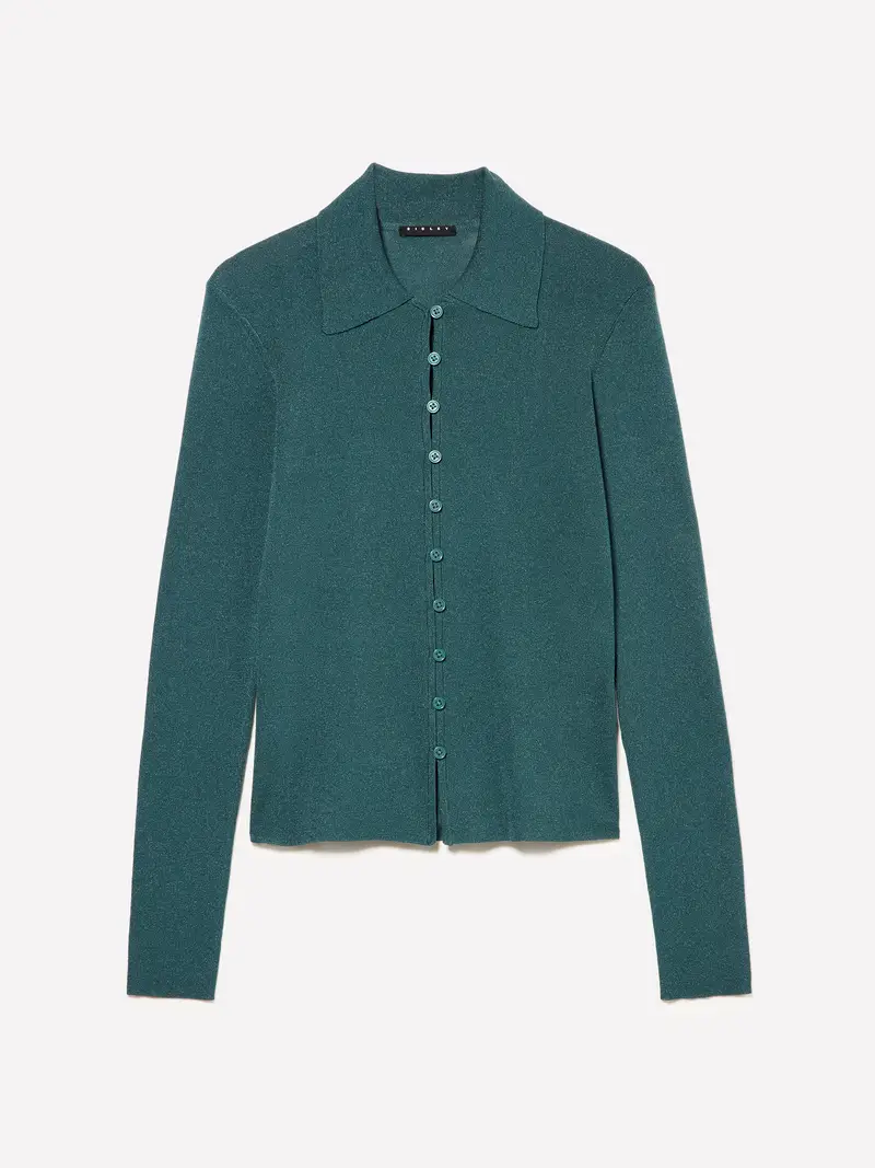 Cardigan Con Colletto, Donna, Verde Ottanio