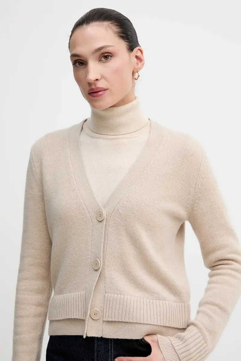 cardigan con lana colore beige 122WL602S miniatura 4
