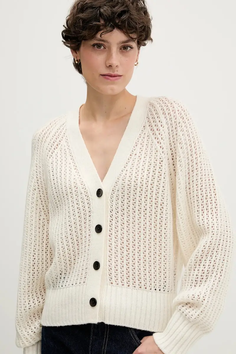 cardigan con lana colore beige 1WBZL602U miniatura 4