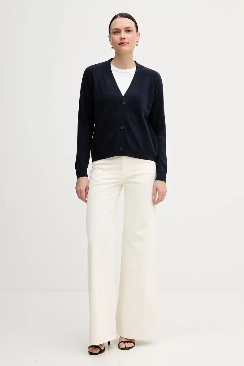 cardigan con lana colore blu navy 102HM602Q miniatura 2