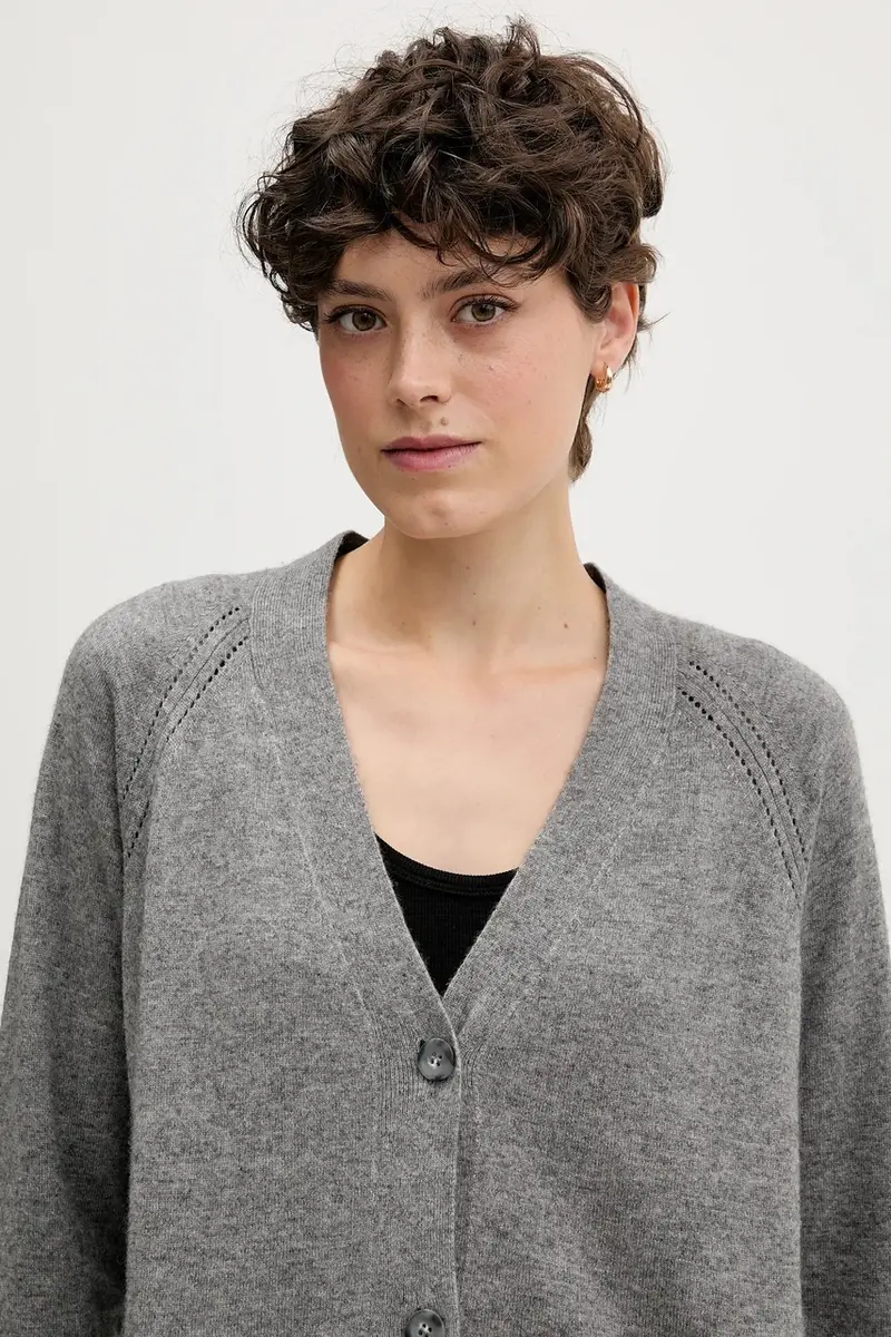 cardigan con lana colore grigio 102HM602Q miniatura 4