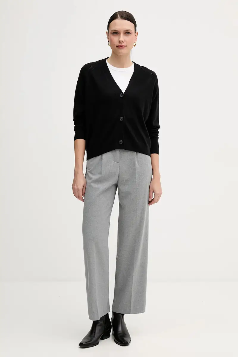 cardigan con lana colore nero 102HM602Q miniatura 2