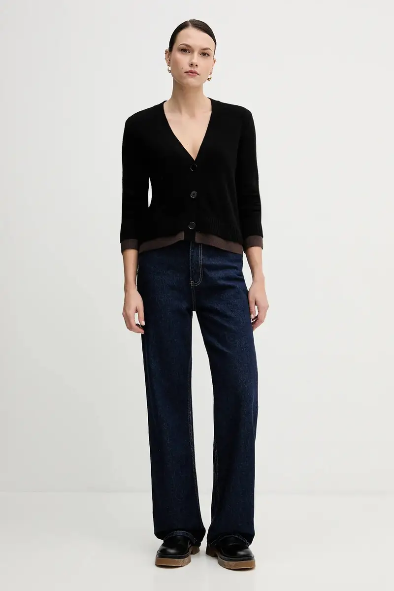 cardigan con lana colore nero 122WL602S miniatura 2