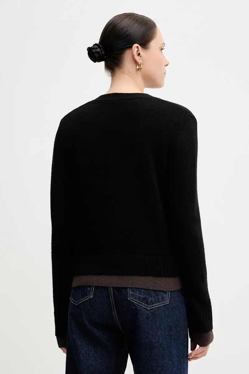 cardigan con lana colore nero 122WL602S miniatura 3