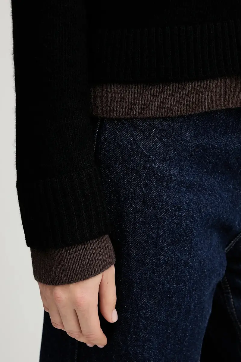 cardigan con lana colore nero 122WL602S miniatura 5