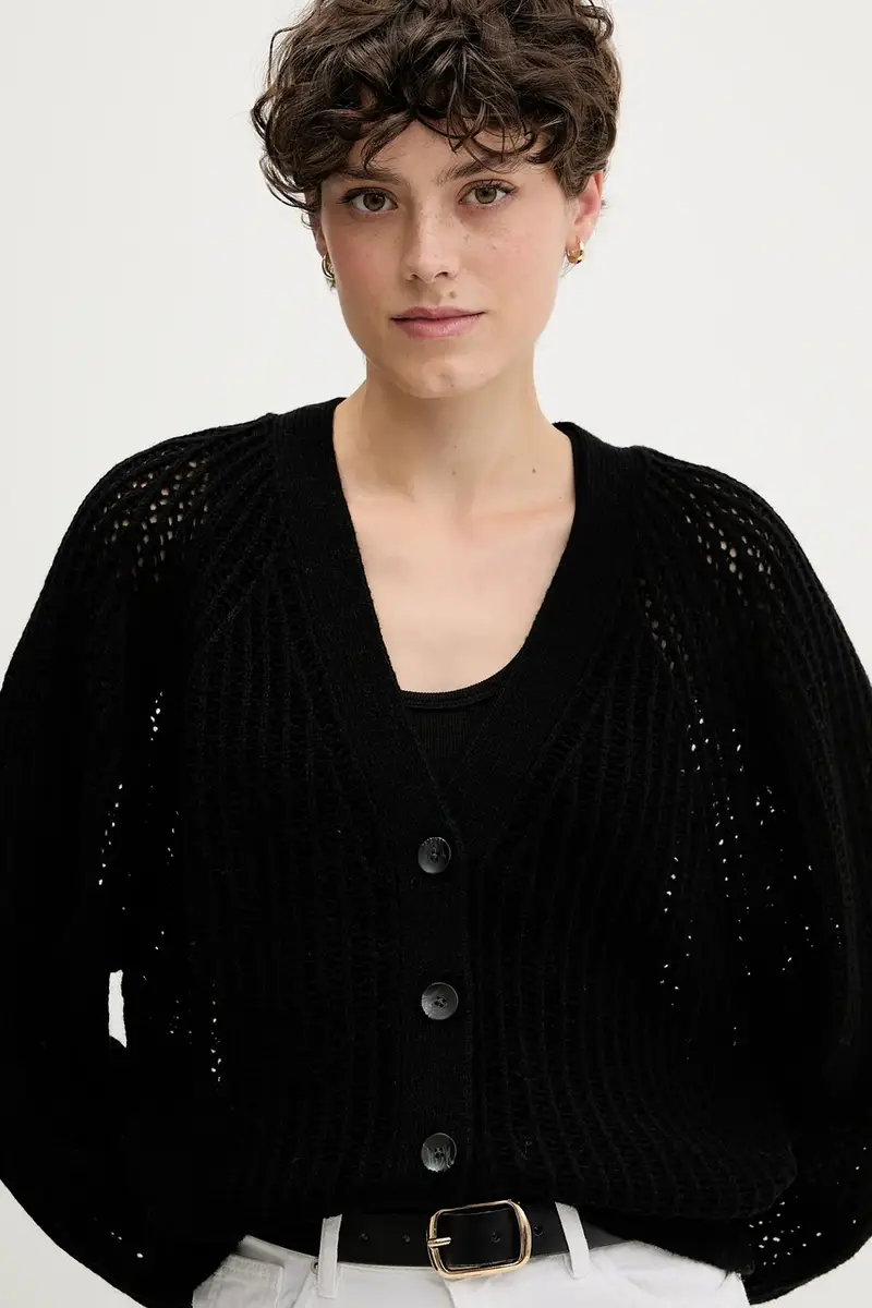 cardigan con lana colore nero 1WBZL602U miniatura 4