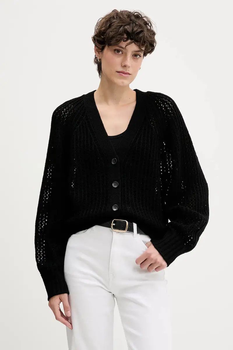 cardigan con lana colore nero 1WBZL602U