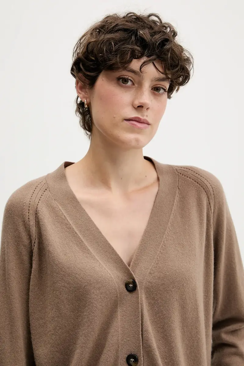 cardigan con lana colore verde 102HM602Q Marrone miniatura 4