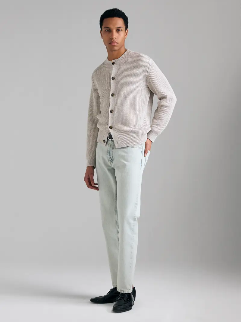 Cardigan In Maglia, Uomo, Bianco Panna