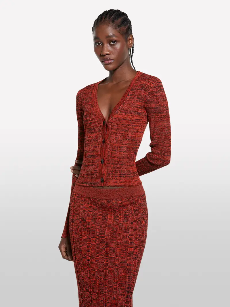 Cardigan Rosso In Maglia, Donna, Rosso miniatura 4