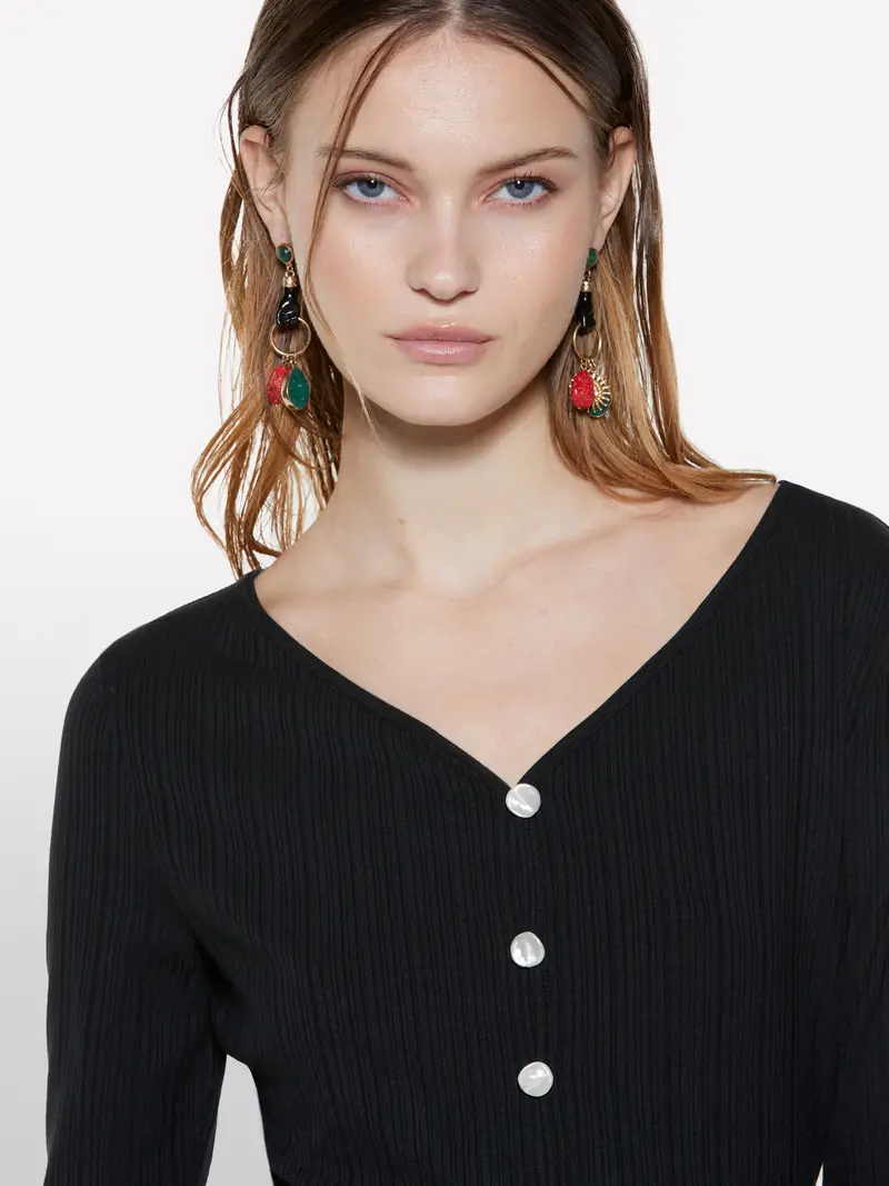 Cardigan Slim Fit Nero A Costine, Donna, Nero miniatura 5