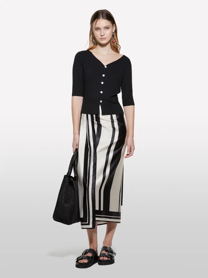 Cardigan Slim Fit Nero A Costine, Donna, Nero