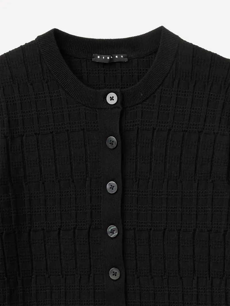 Cardigan Texturizzato, Donna, Nero miniatura 3