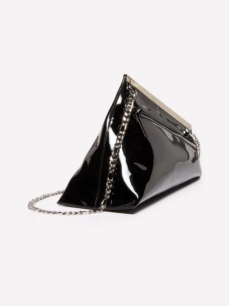 Clutch Asimmetrica Verniciata, Donna, Nero miniatura 2