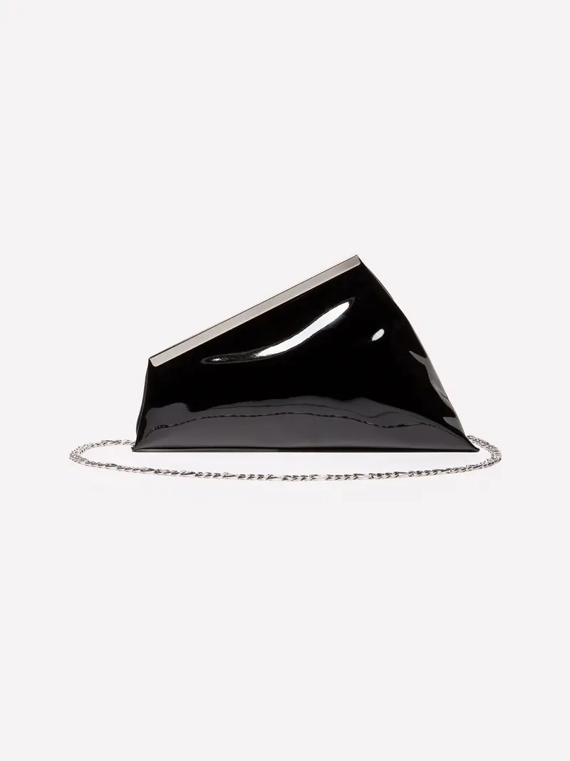 Clutch Asimmetrica Verniciata, Donna, Nero miniatura 3