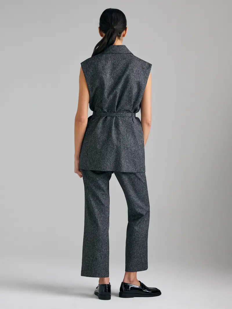 Gilet Con Cinturina, Donna, Grigio Scuro miniatura 2