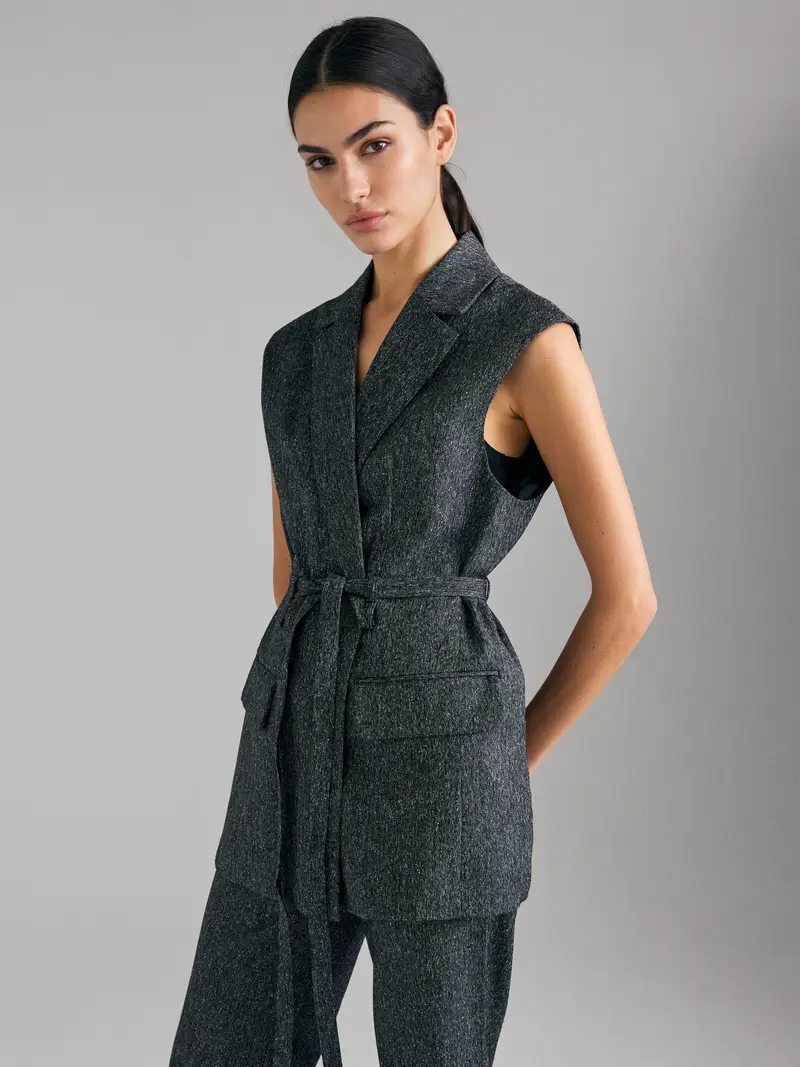 Gilet Con Cinturina, Donna, Grigio Scuro miniatura 3