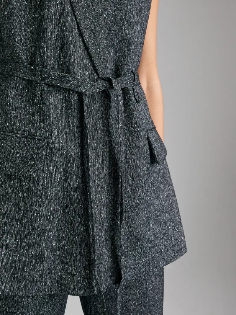 Gilet Con Cinturina, Donna, Grigio Scuro miniatura 4