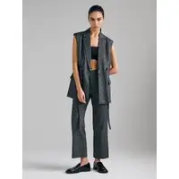 Gilet Con Cinturina, Donna, Grigio Scuro miniatura 5