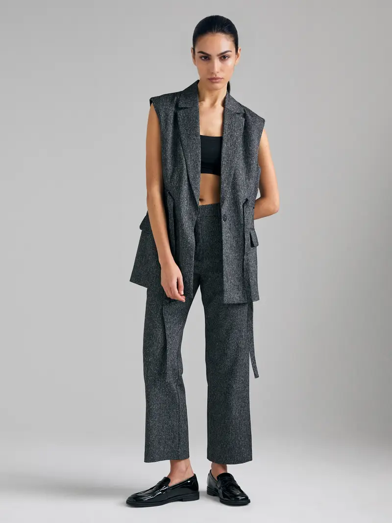 Gilet Con Cinturina, Donna, Grigio Scuro
