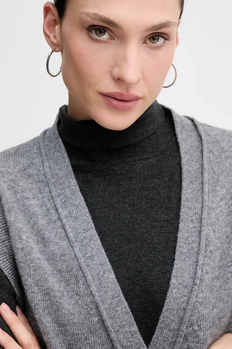 gilet con lana colore grigio 1M9AL603B miniatura 4