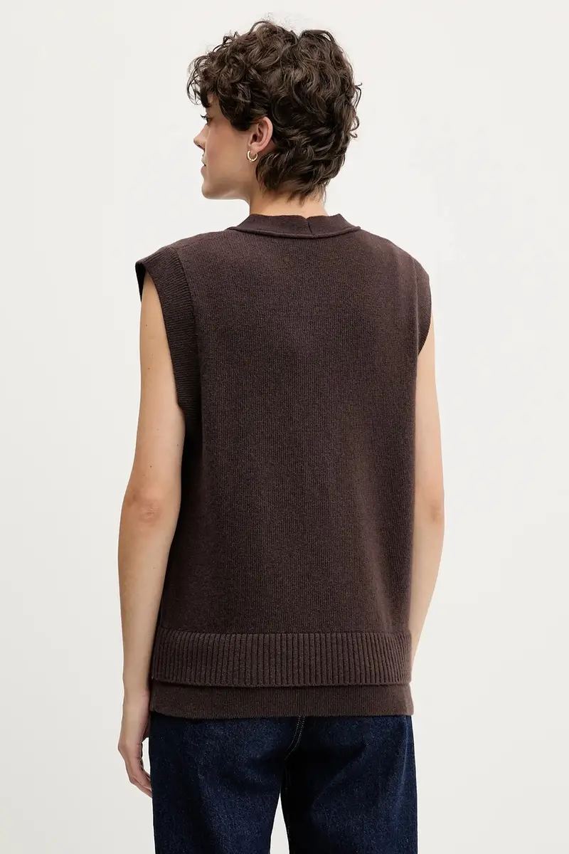 gilet con lana colore marrone 1M9AL603B miniatura 3