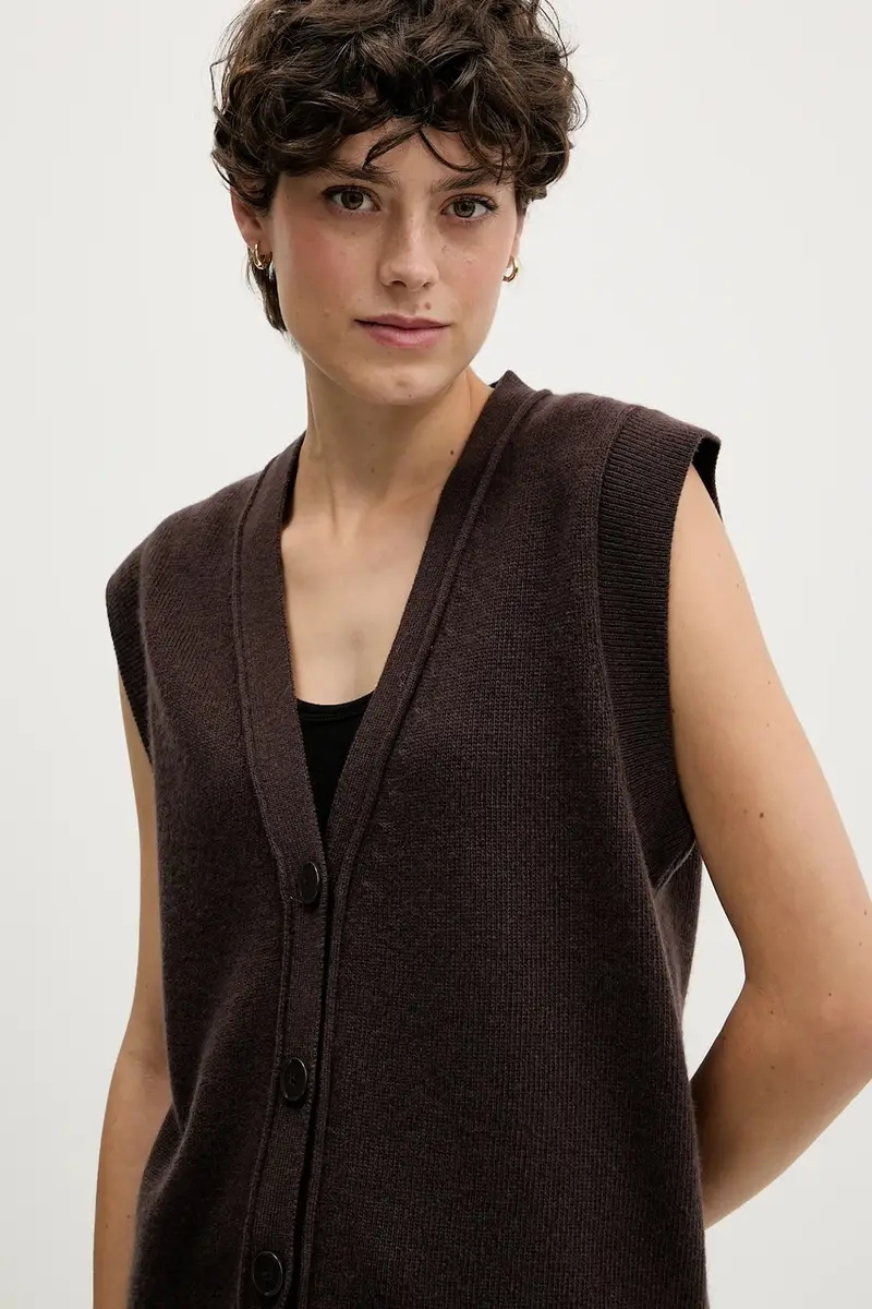 gilet con lana colore marrone 1M9AL603B miniatura 4