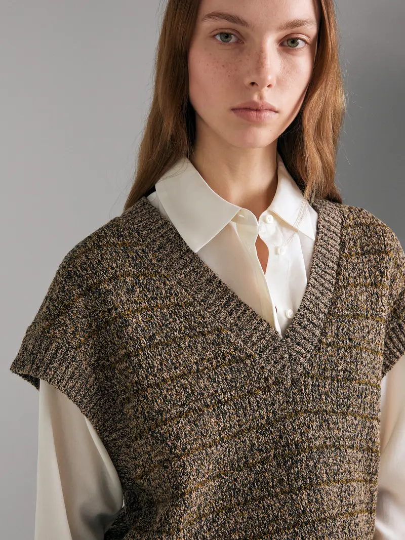 Gilet In Maglia Mouliné, Donna, Verde Militare miniatura 4