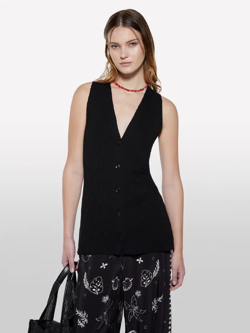 Gilet Nero In Maglia, Donna, Nero miniatura 4