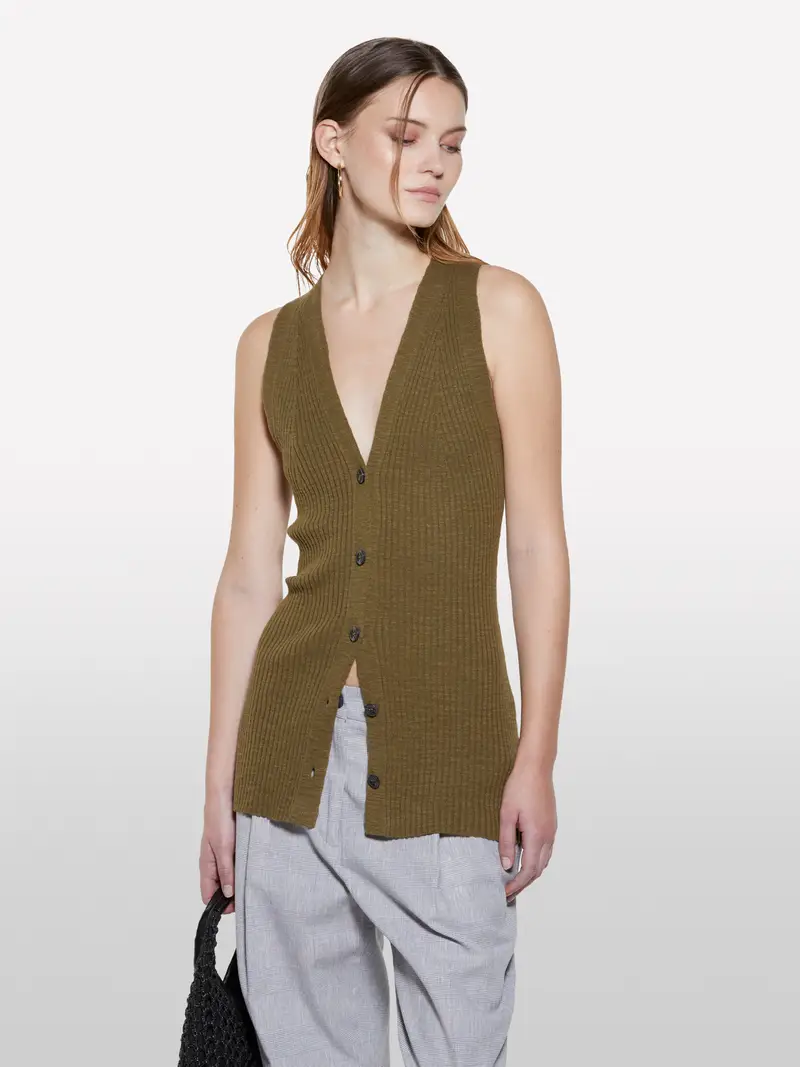 Gilet Verde Militare In Maglia, Donna, Verde Militare miniatura 4