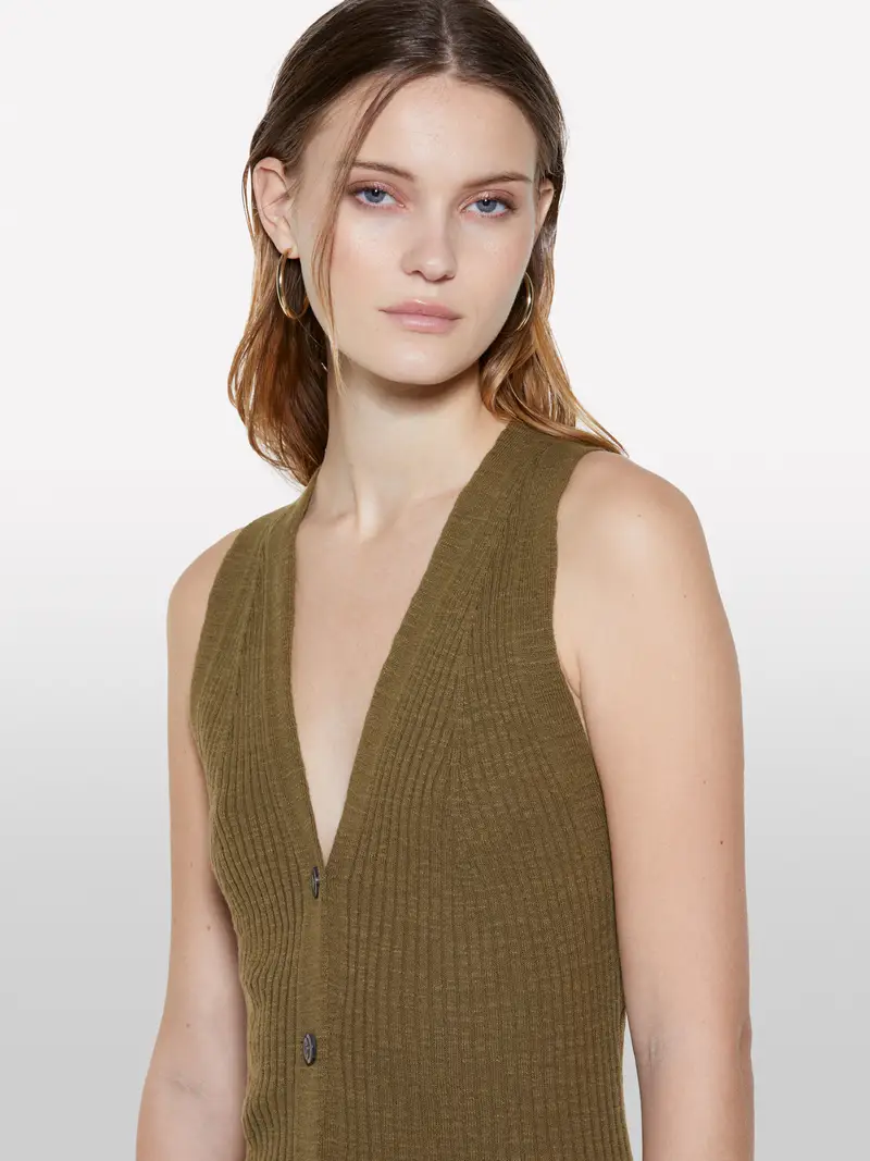 Gilet Verde Militare In Maglia, Donna, Verde Militare miniatura 5