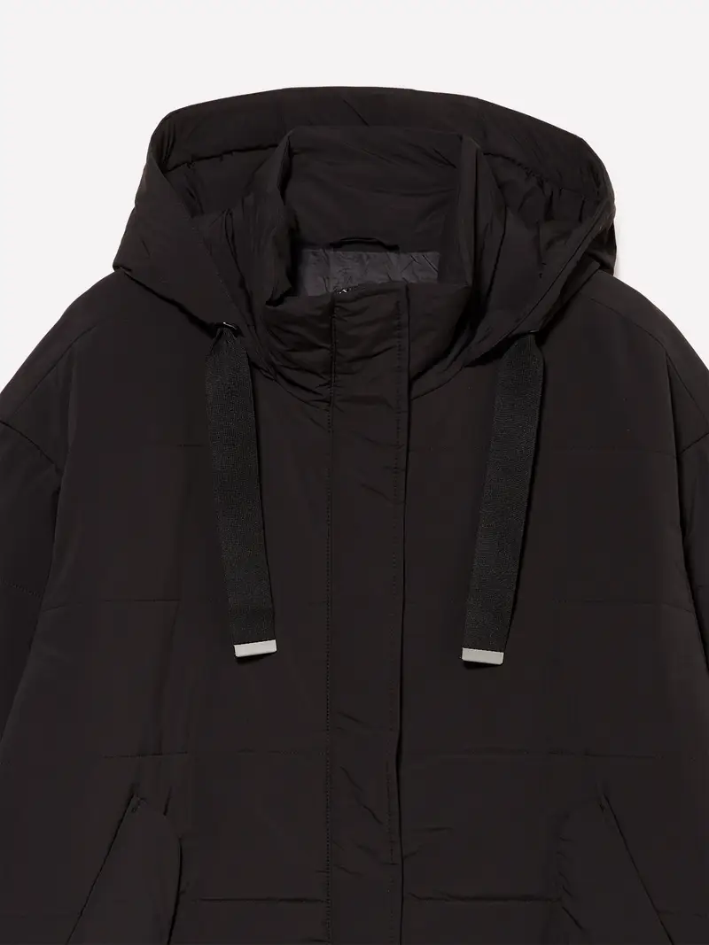 Giubbotto Con Maxi Cappuccio, Donna, Nero miniatura 3