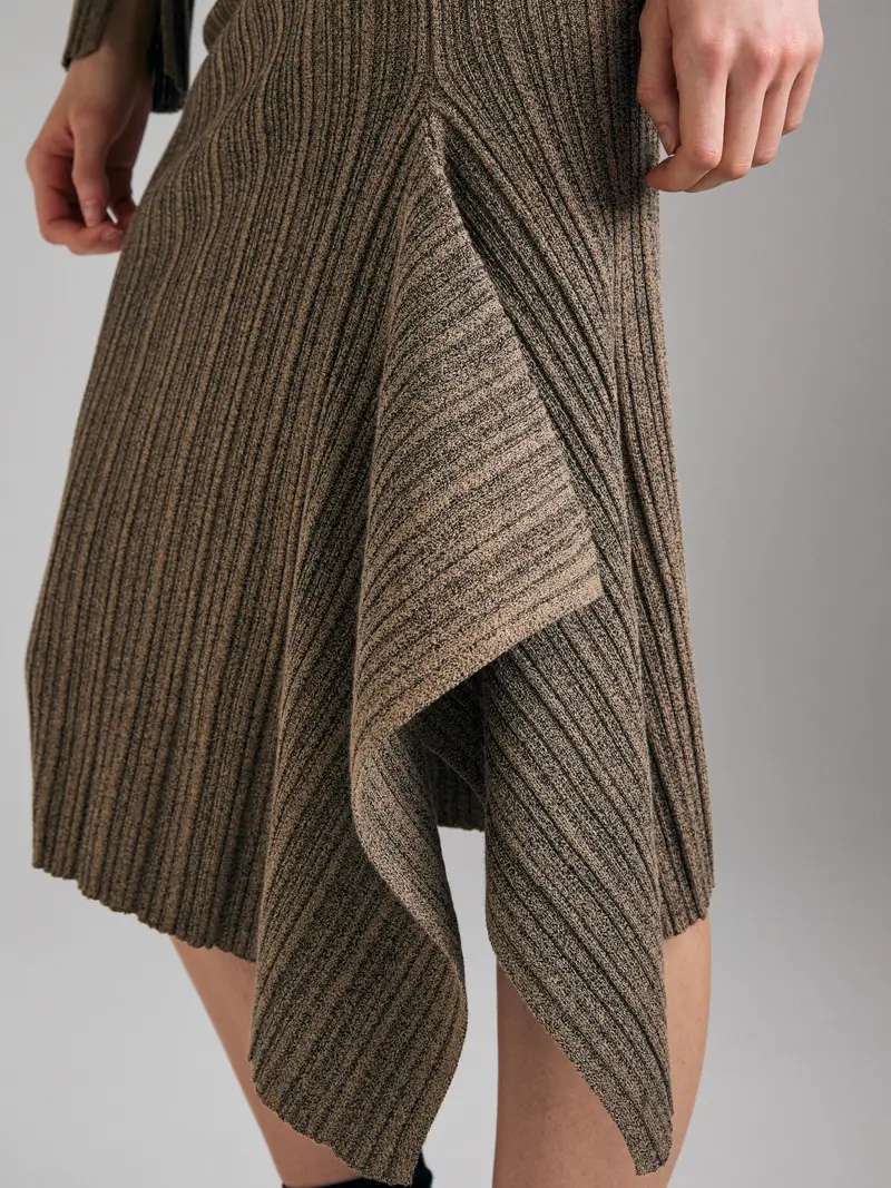 Gonna A Costine Con Drappeggio, Donna, Verde Militare miniatura 4