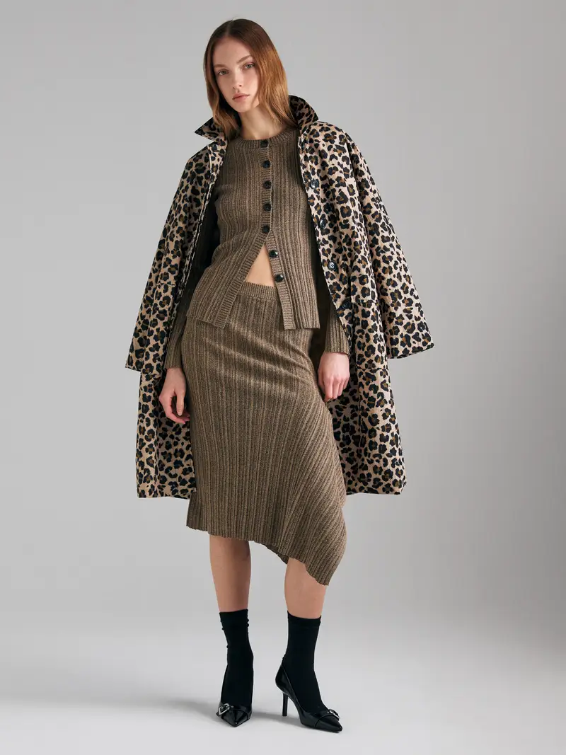 Gonna A Costine Con Drappeggio, Donna, Verde Militare