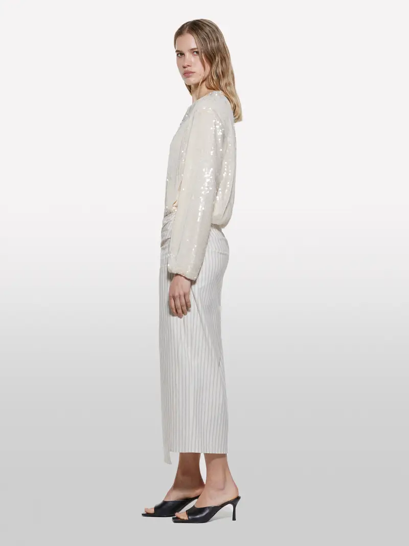 Gonna Beige A Righe, Donna, Bianco Panna miniatura 2