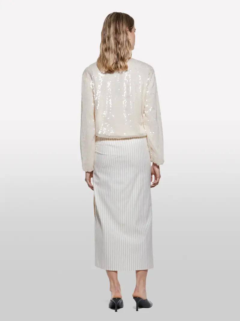 Gonna Beige A Righe, Donna, Bianco Panna miniatura 3