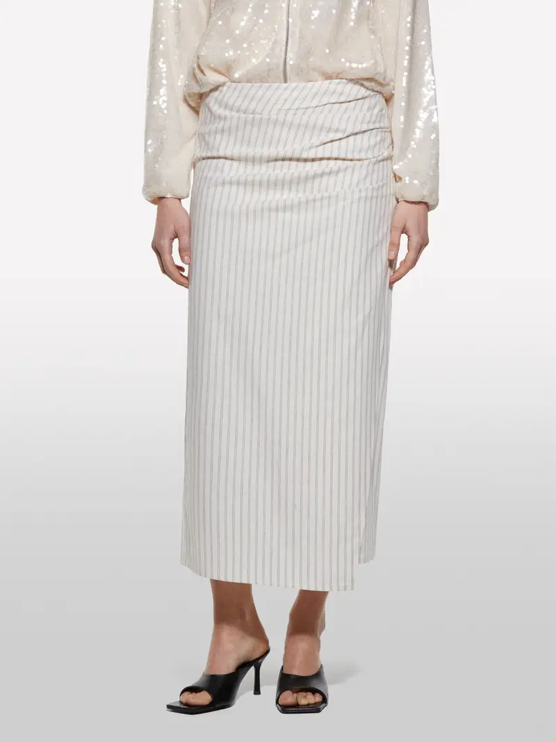 Gonna Beige A Righe, Donna, Bianco Panna miniatura 4