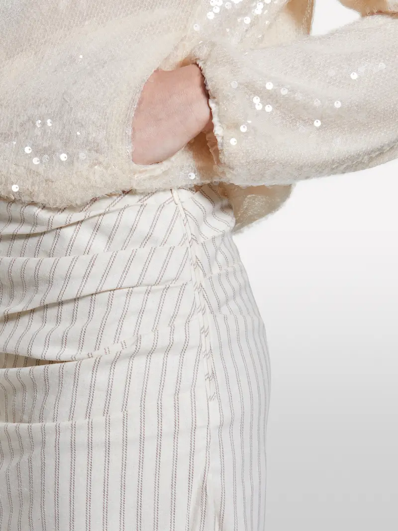 Gonna Beige A Righe, Donna, Bianco Panna miniatura 5