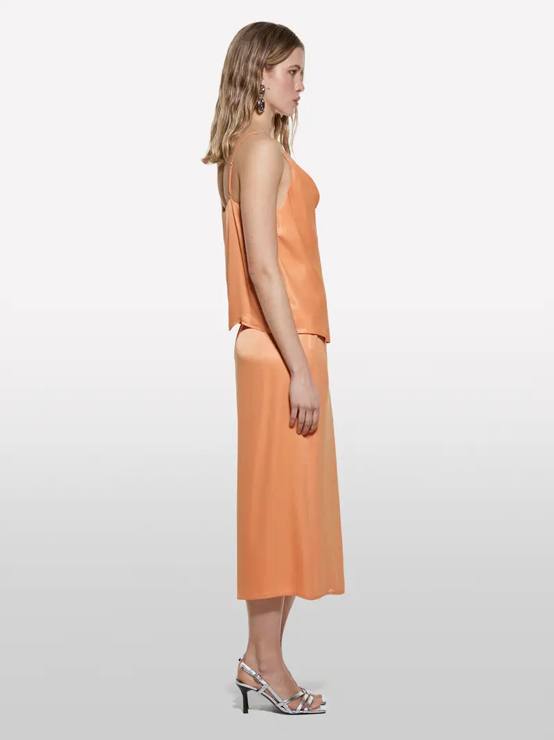 Gonna In Satin Arancione, Donna, Arancione miniatura 2