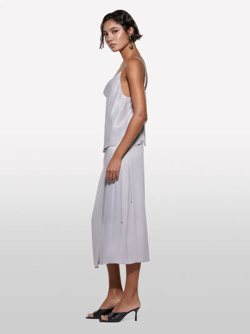 Gonna In Satin Grigio, Donna, Grigio Chiaro miniatura 2