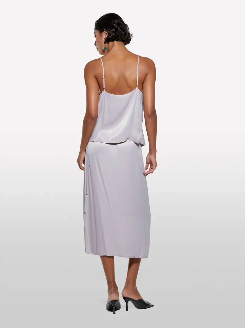 Gonna In Satin Grigio, Donna, Grigio Chiaro miniatura 3