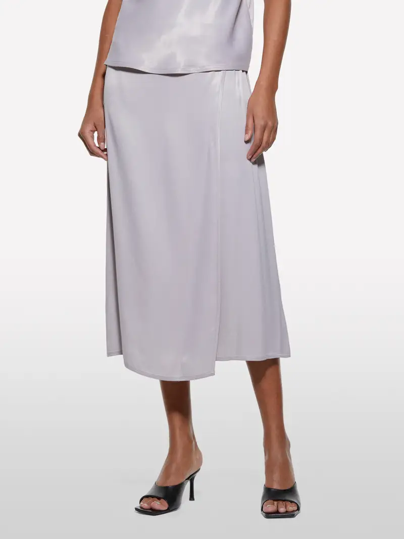 Gonna In Satin Grigio, Donna, Grigio Chiaro miniatura 4